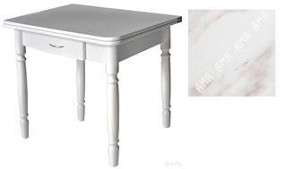Стол обеденный ЛС-831 с ящиком (Мрамор 4131/ноги Белые точеные/кромка+царги белый)