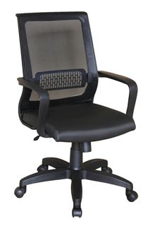 Кресло Оптима спинка сетка (черная)/сиденье кож/зам (черный)